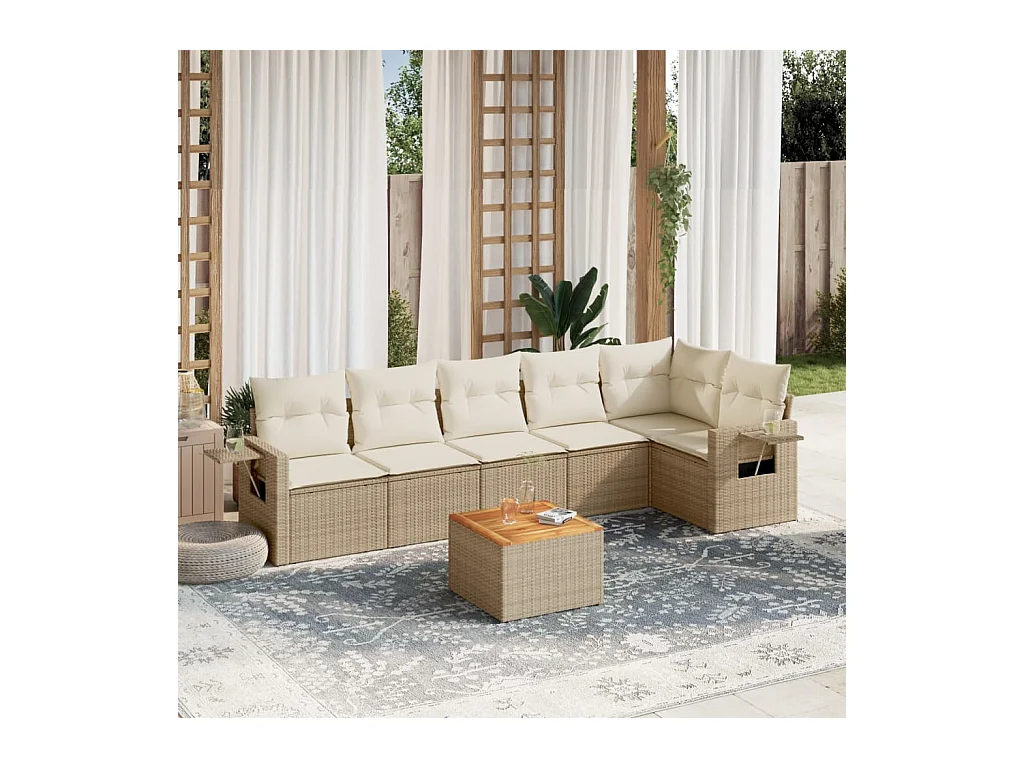 7-tlg. Garten-Sofagarnitur mit Kissen Beige Poly Rattan