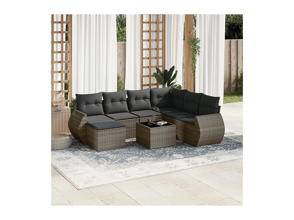 Salon de jardin 8 pcs avec coussins gris résine tressée