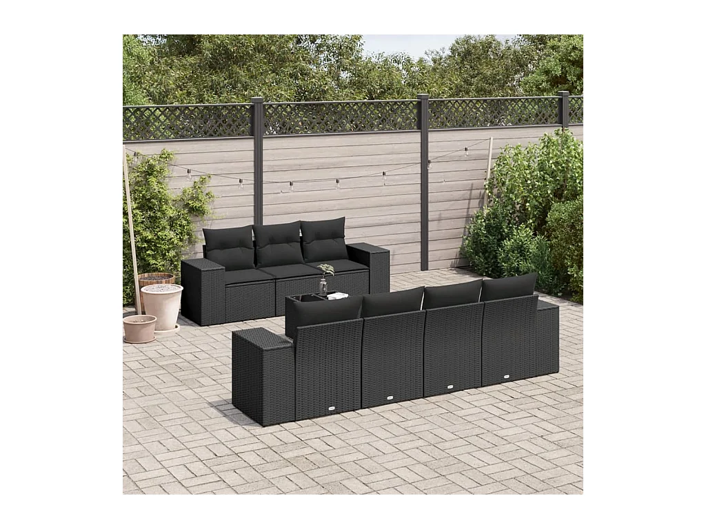 Set Divani da Giardino con Cuscini 8 pz Nero in Polyrattan