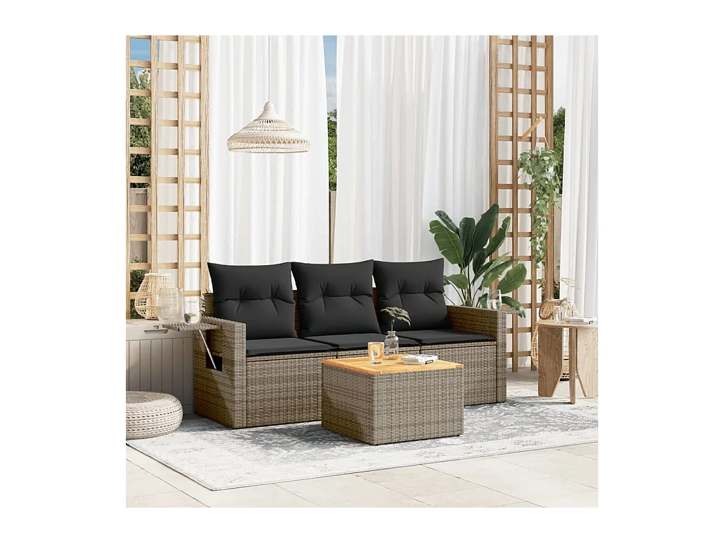 4-delige Loungeset met kussens poly rattan grijs