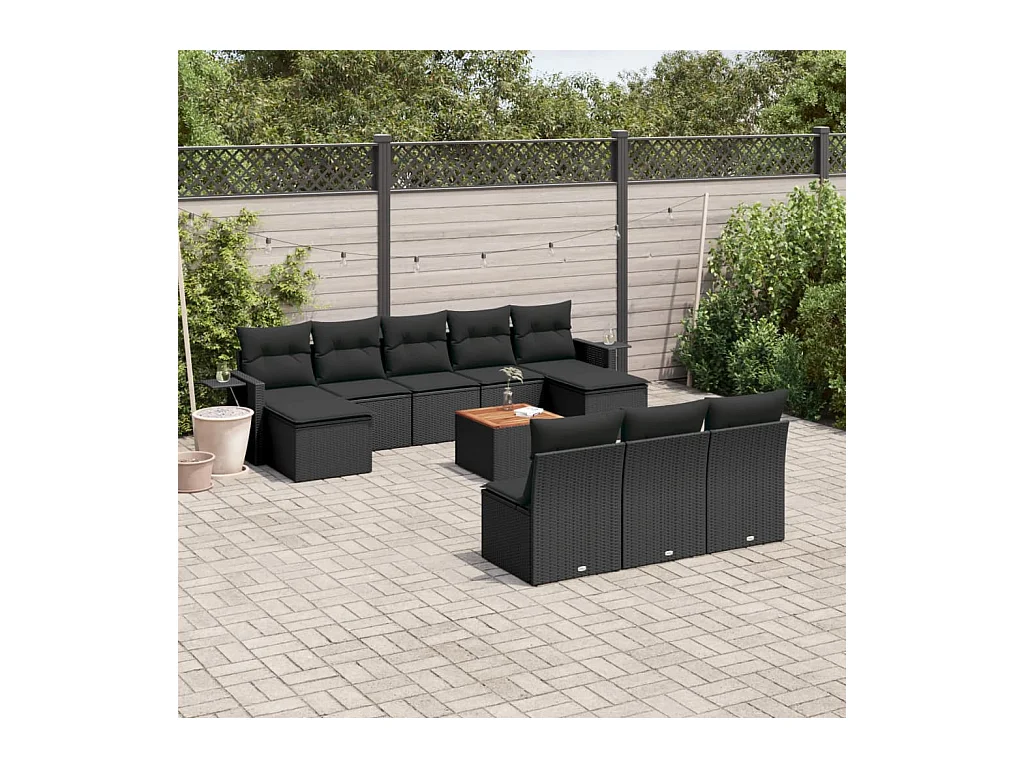 Set Divani da Giardino 11 pz con Cuscini in Polyrattan Nero