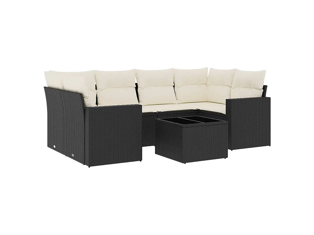 Salon de jardin 7 pcs avec coussins noir résine tressée
