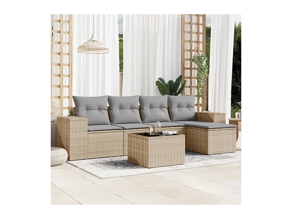 Salon de jardin avec coussins 6 pcs beige résine tressée