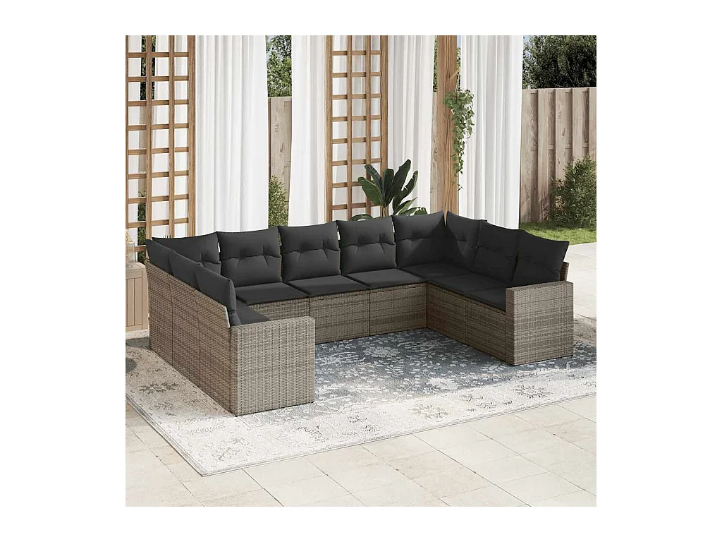 Set Divano da Giardino 9 pz con Cuscini Grigio in Polyrattan