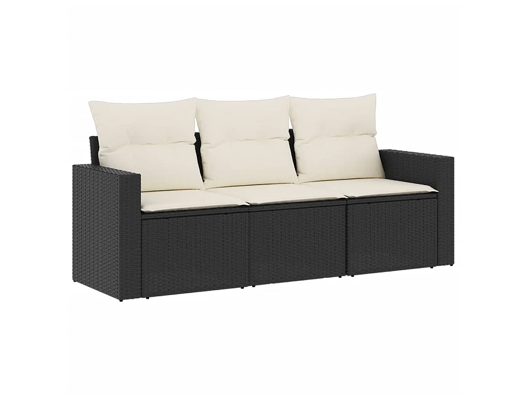 Set Divani da Giardino 3 pz con Cuscini in Polyrattan Nero