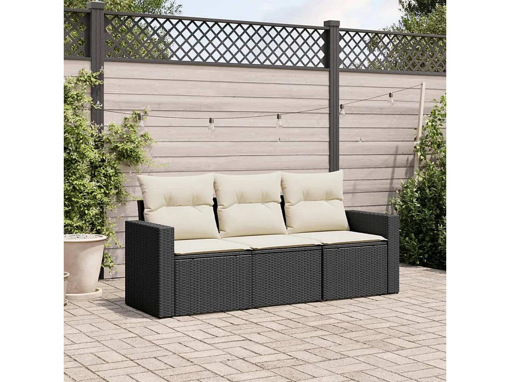 Set Divani da Giardino 3 pz con Cuscini in Polyrattan Nero