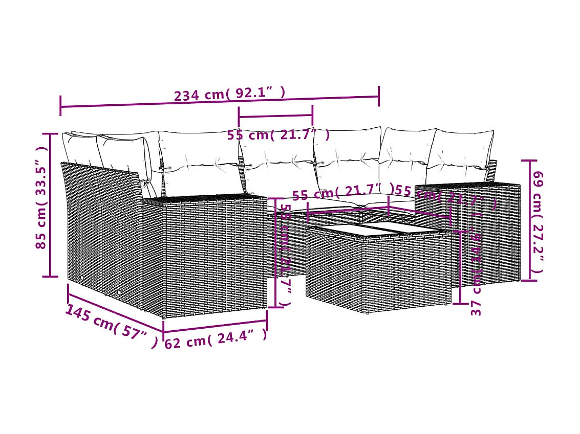 Salon de jardin avec coussins 7 pcs beige résine tressée