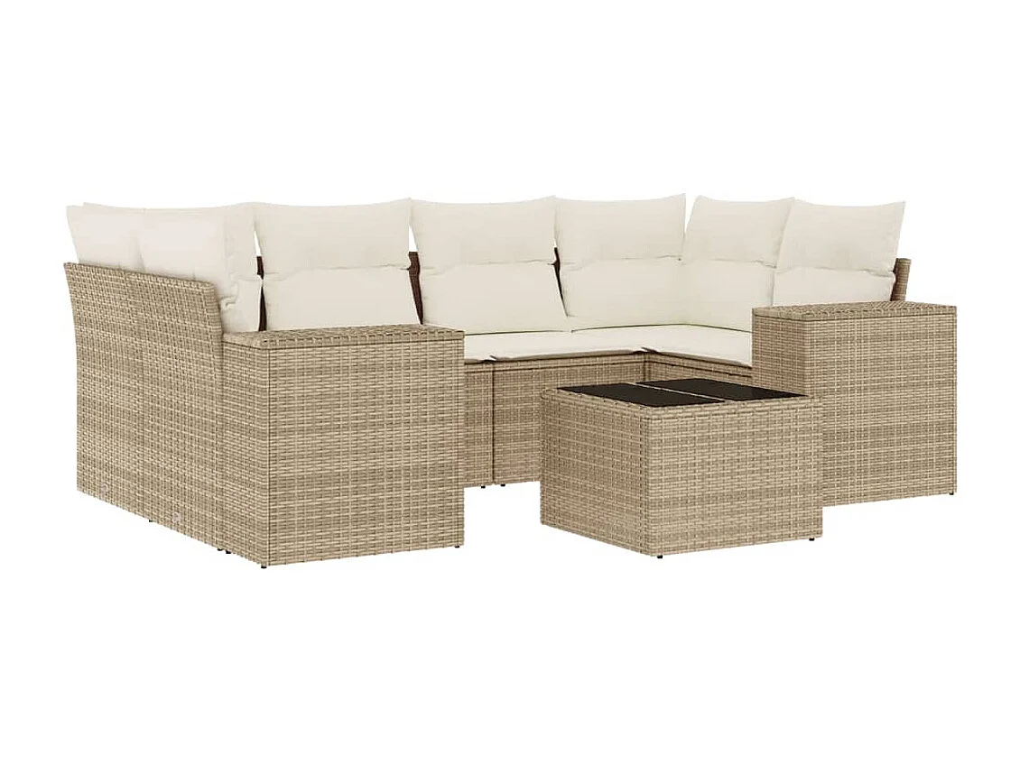 Salon de jardin avec coussins 7 pcs beige résine tressée