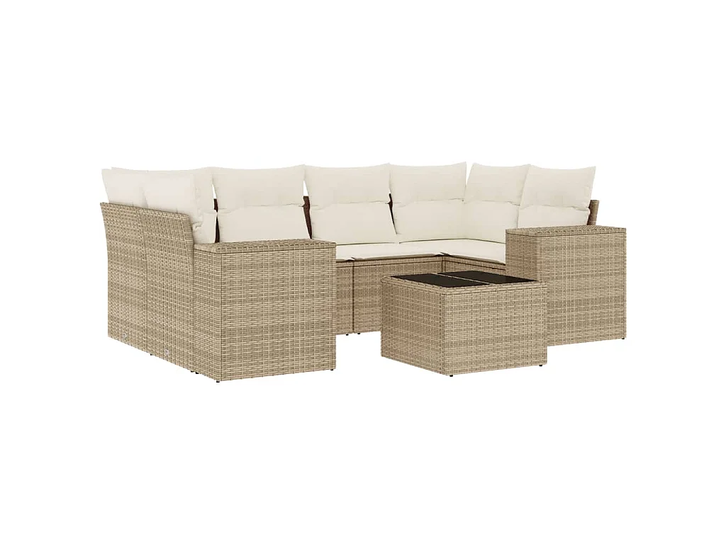 7-tlg. Garten-Sofagarnitur mit Kissen Beige Poly Rattan