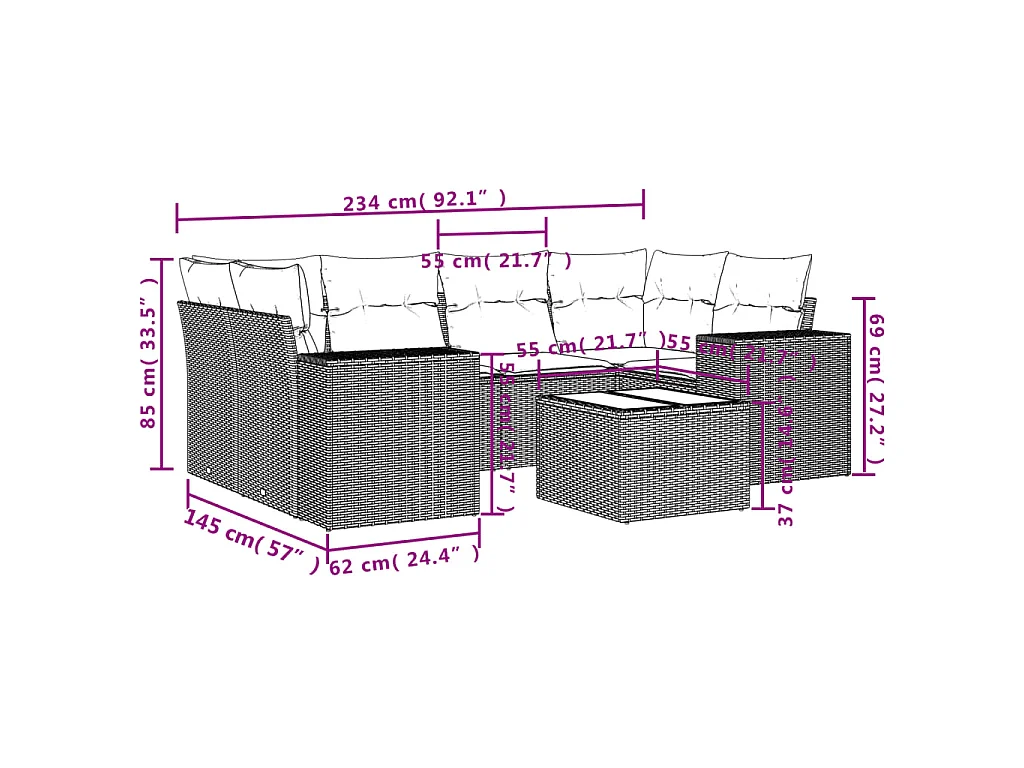 7-tlg. Garten-Sofagarnitur mit Kissen Beige Poly Rattan