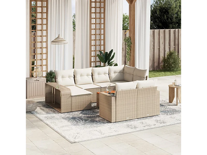 Set de sofás de jardín 11pzas con cojines ratán sintético beige