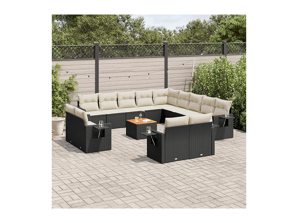 Set Divani da Giardino 14pz con Cuscini in Polyrattan Nero