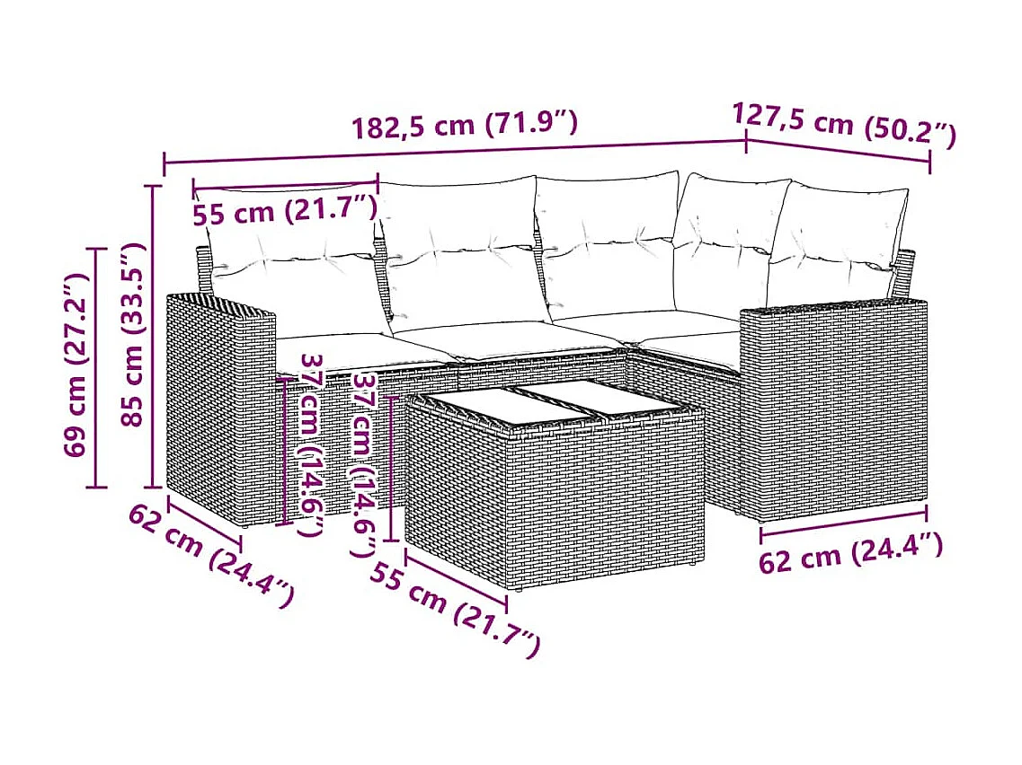 5-tlg. Garten-Sofagarnitur mit Kissen Schwarz Poly Rattan