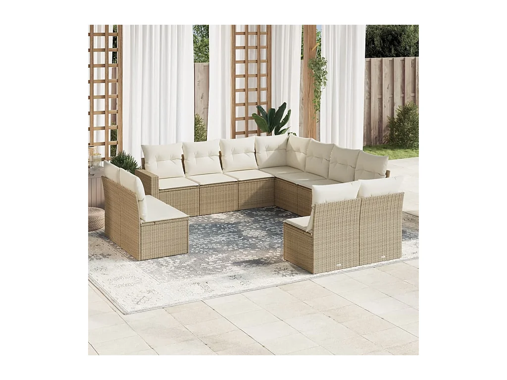 Set Divani da Giardino 11 pz con Cuscini Beige in Polyrattan
