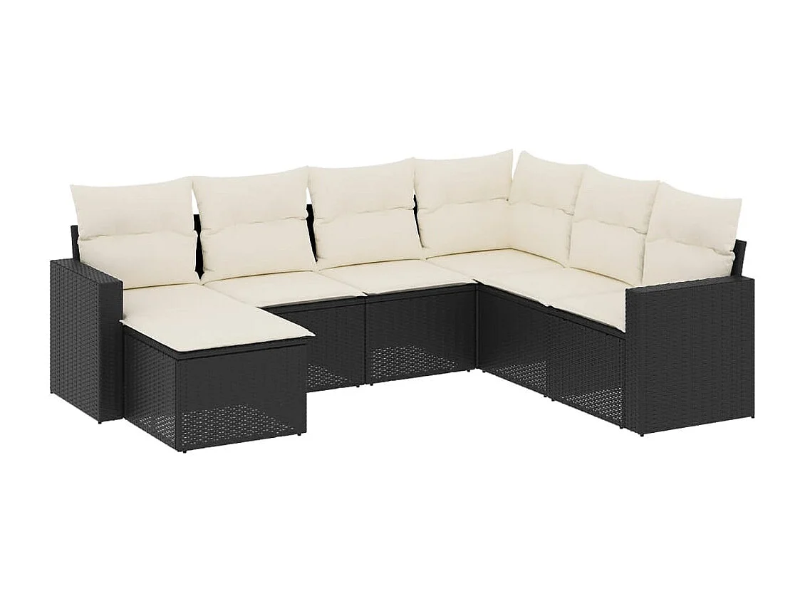 7-delige Loungeset met kussens poly rattan zwart