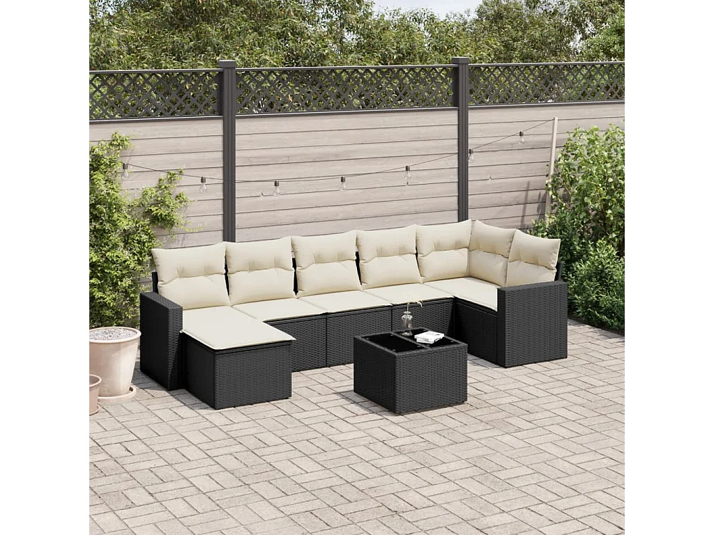 Salon de jardin 8 pcs avec coussins noir résine tressée