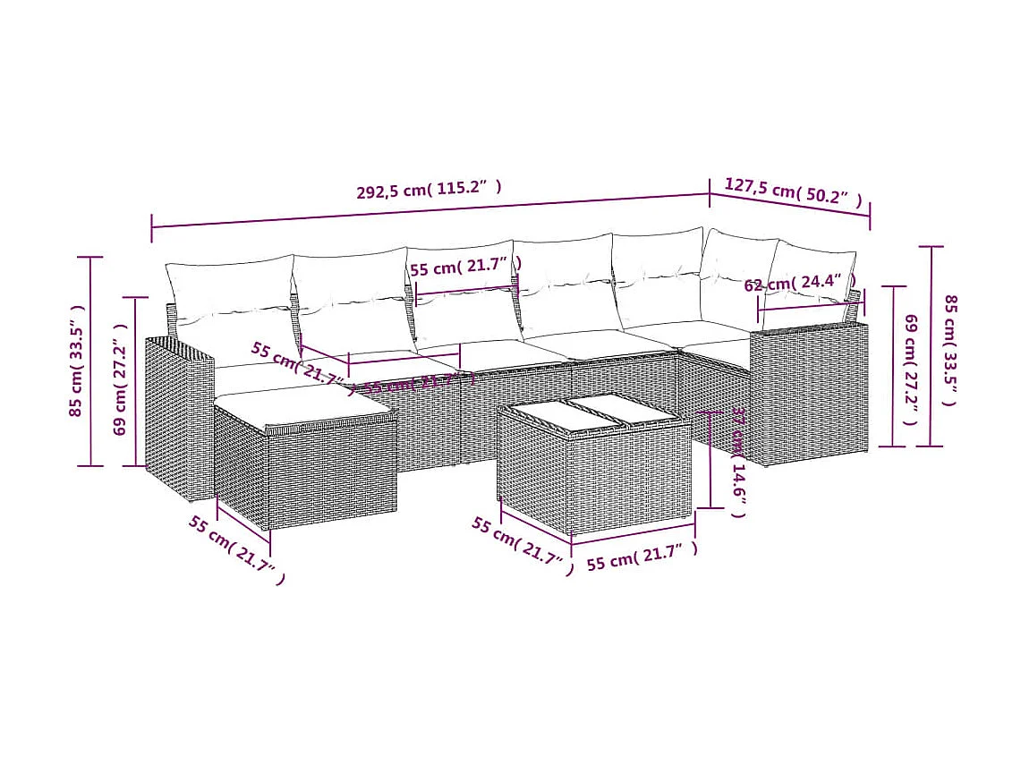 Salon de jardin 8 pcs avec coussins noir résine tressée