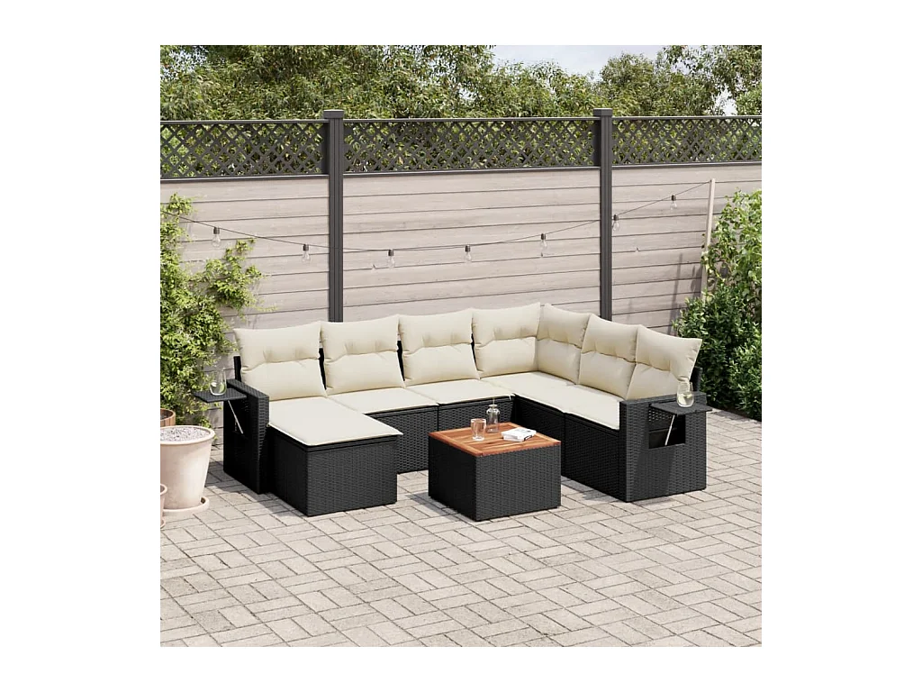 Set Divani da Giardino con Cuscini 8 pz Nero in Polyrattan