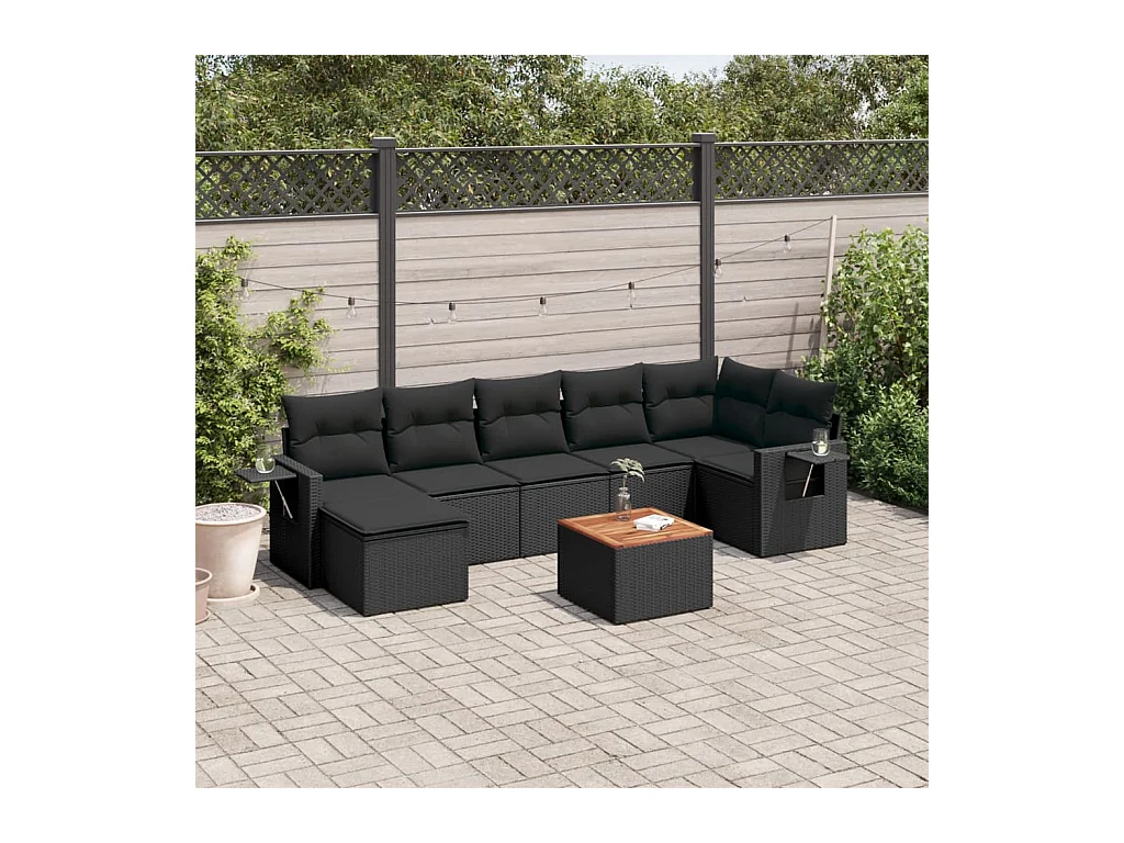 Set Divani da Giardino con Cuscini 8 pz Nero in Polyrattan