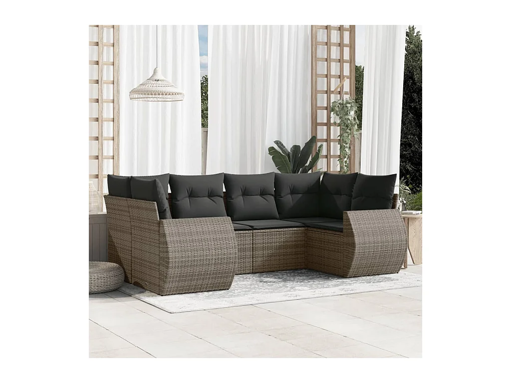 6-delige Loungeset met kussens poly rattan grijs