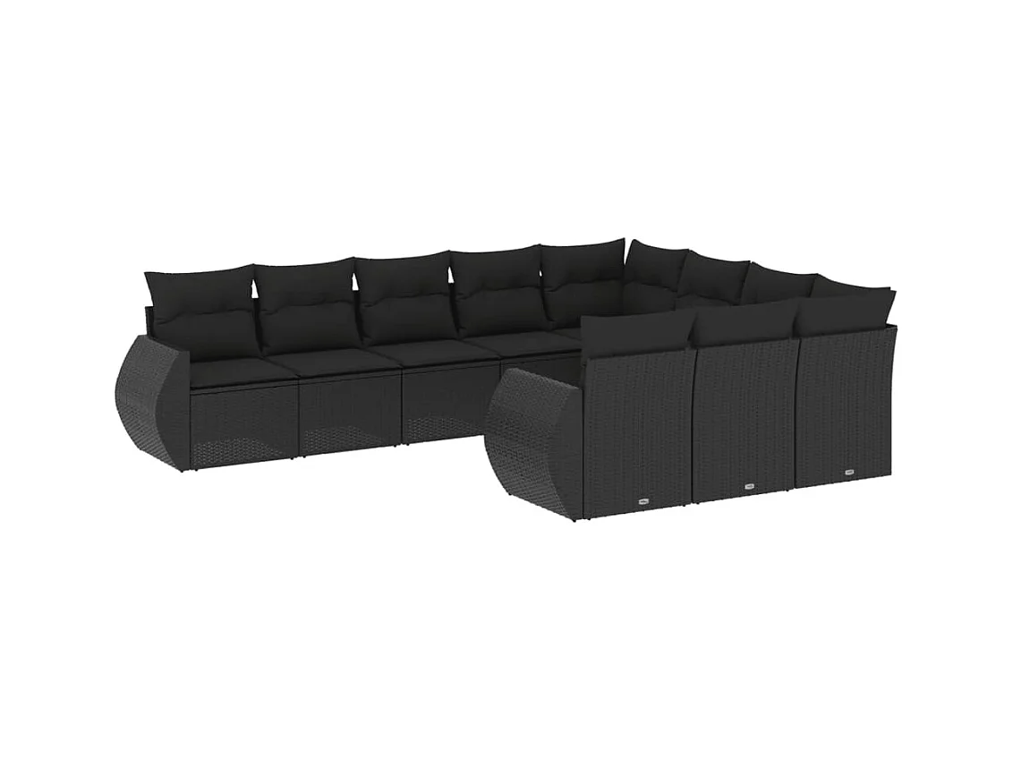 Set Divani da Giardino 10pz con Cuscini in Polyrattan Nero