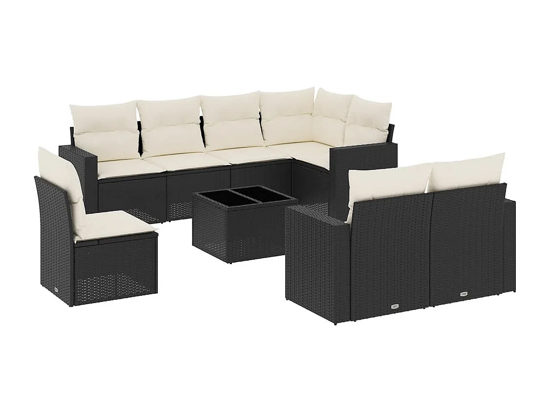 Salon de jardin 9 pcs avec coussins noir résine tressée