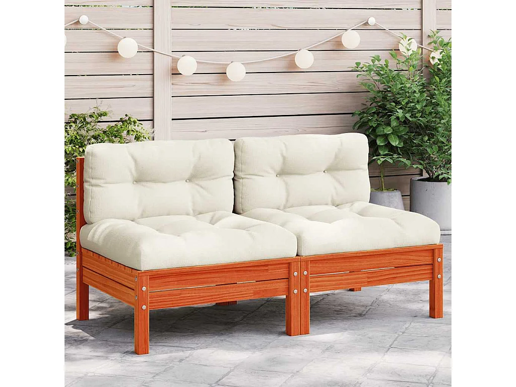 Canapé de jardin sans accoudoirs coussins 2 pcs bois massif pin