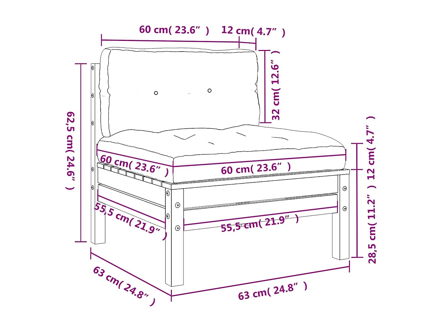 Canapé de jardin sans accoudoirs coussins 2 pcs bois massif pin