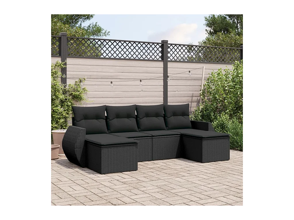 Set Divano da Giardino 6 pz con Cuscini Nero in Polyrattan