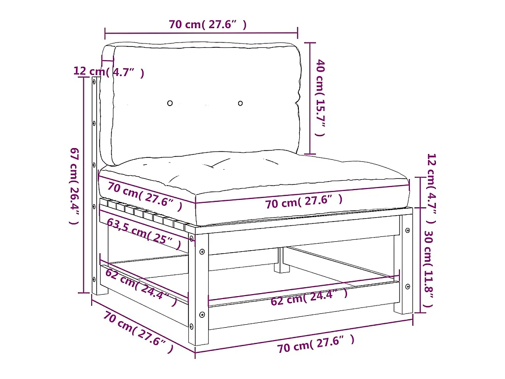 Gartensofa ohne Armlehnen mit Kissen Wachsbraun Kiefernholz