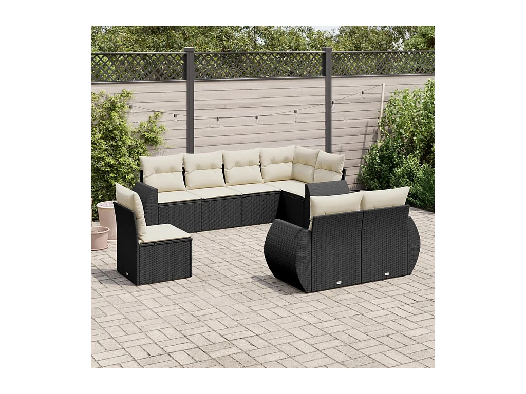 Salon de jardin 8 pcs avec coussins noir résine tressée