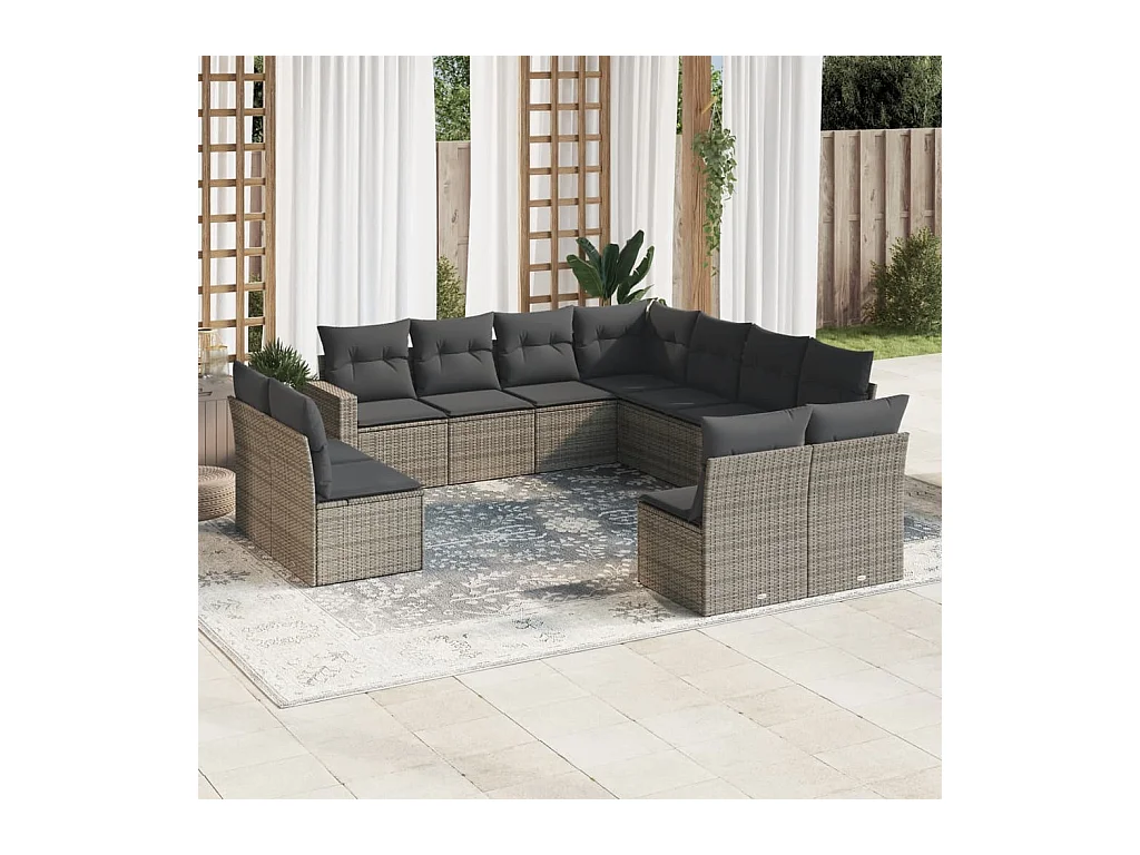Set Divani da Giardino 11 pz con Cuscini in Polyrattan Grigio