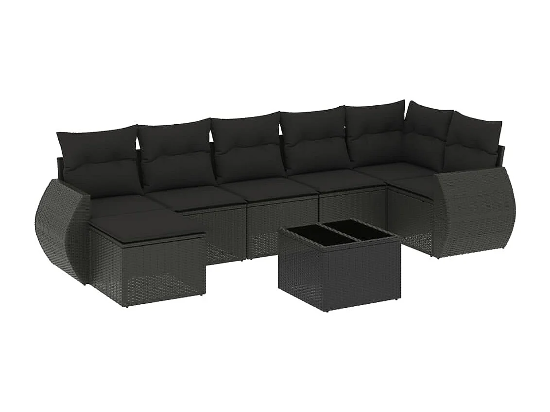 8-tlg. Garten-Sofagarnitur mit Kissen Schwarz Poly Rattan