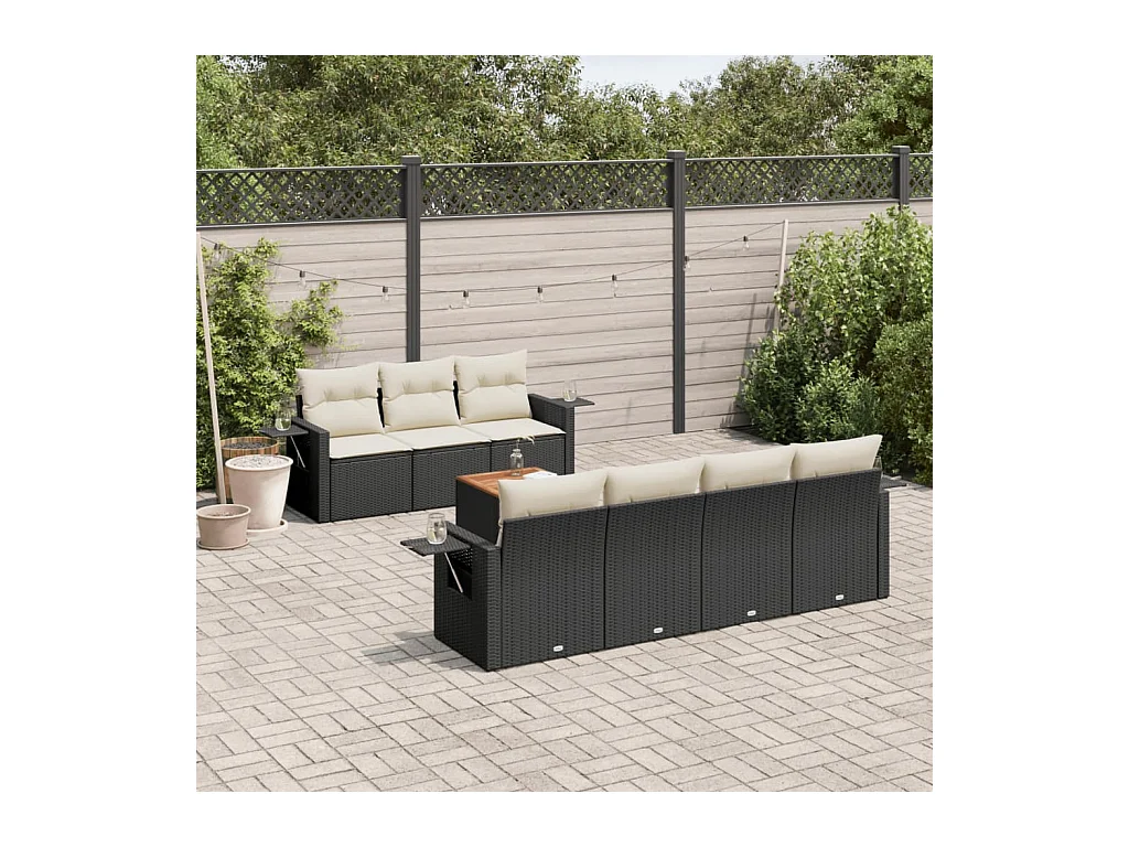 Set Divani da Giardino con Cuscini 8 pz Nero in Polyrattan