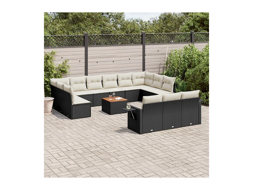 14-delige Loungeset met kussens poly rattan zwart