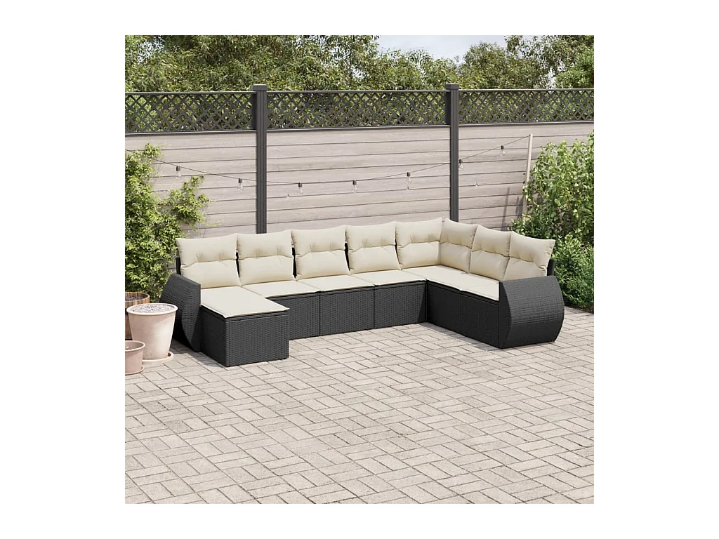 Salon de jardin 8 pcs avec coussins noir résine tressée