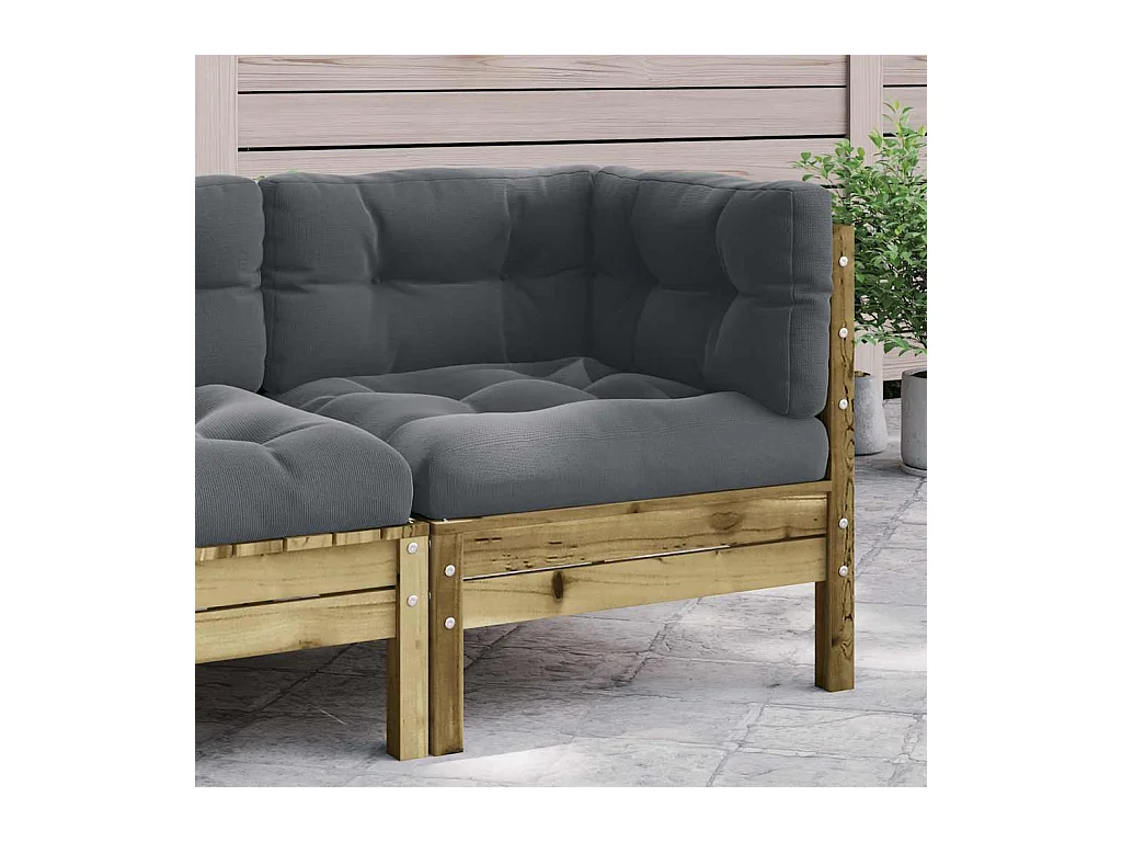 Canapé d'angle de jardin avec coussins bois de pin imprégné