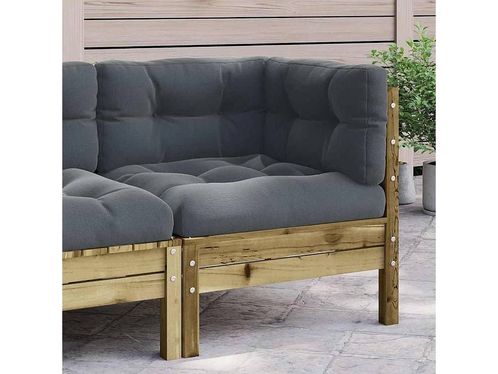 Canapé d'angle de jardin avec coussins bois de pin imprégné