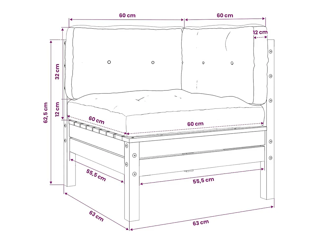 Canapé d'angle de jardin avec coussins bois de pin imprégné