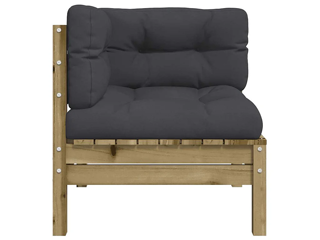 Canapé d'angle de jardin avec coussins bois de pin imprégné