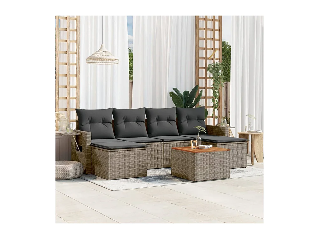 Set Divani da Giardino 7 pz con Cuscini Grigio in Polyrattan