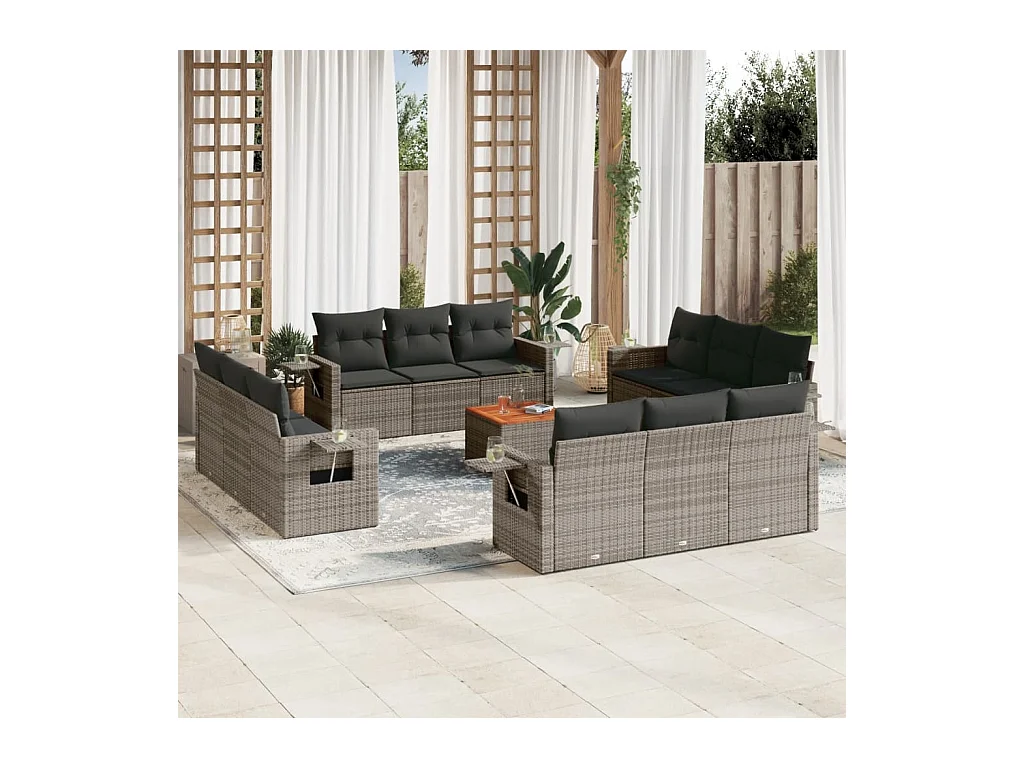 13-tlg. Garten-Sofagarnitur mit Kissen Grau Poly Rattan