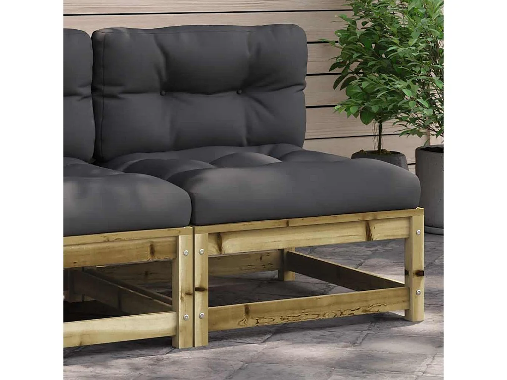 Canapé de jardin sans accoudoirs et coussins bois pin imprégné