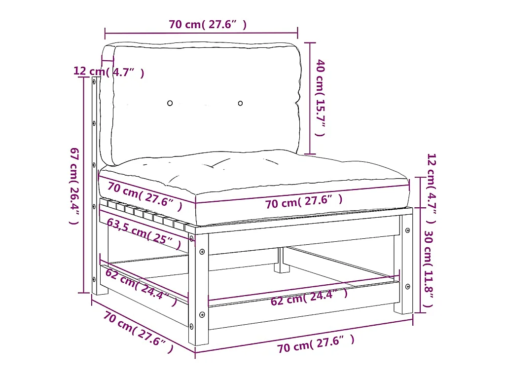 Gartensofa ohne Armlehnen mit Kissen Kiefernholz Imprägniert
