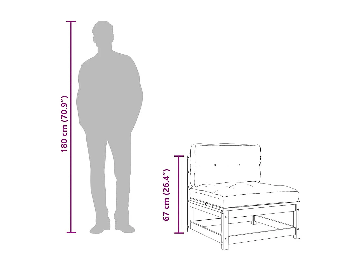 Gartensofa ohne Armlehnen mit Kissen Kiefernholz Imprägniert