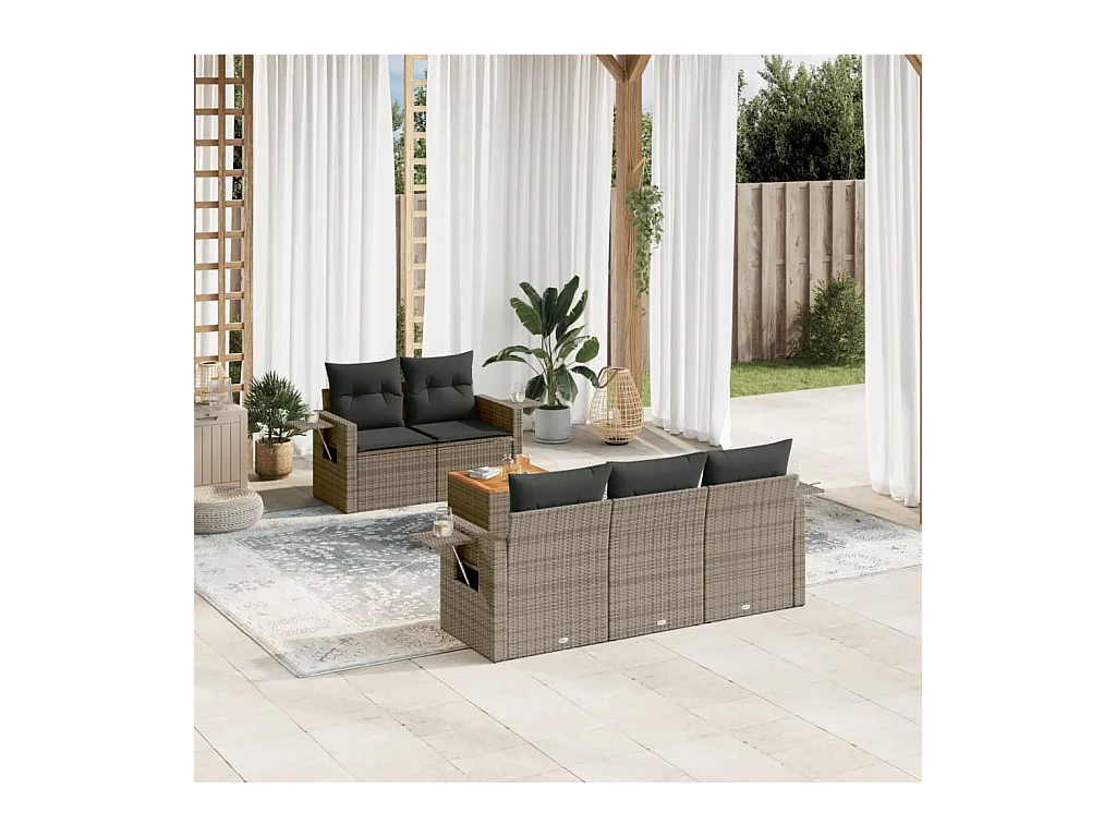 Set Divano da Giardino 6 pz con Cuscini Grigio in Polyrattan