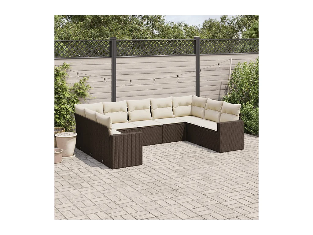 9-tlg. Garten-Sofagarnitur mit Kissen Braun Poly Rattan