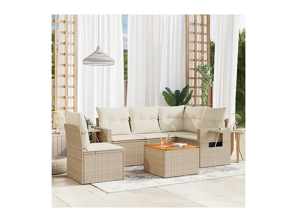 6-delige Loungeset met kussens poly rattan beige