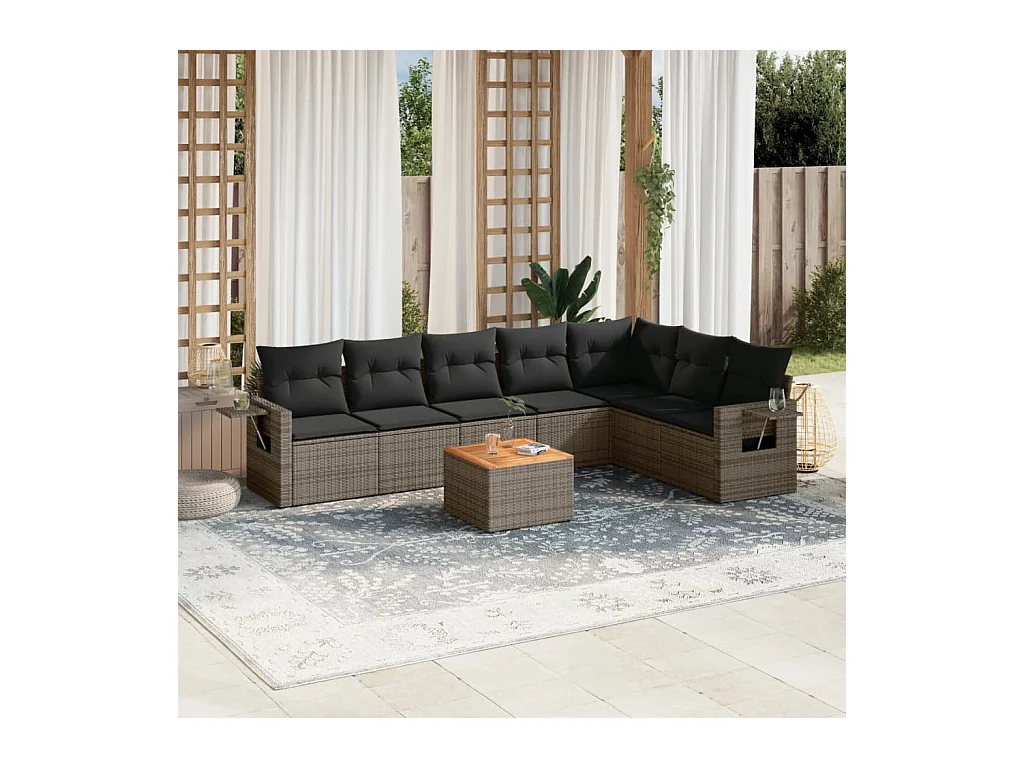 Set Divano da Giardino 8 pz con Cuscini Grigio in Polyrattan