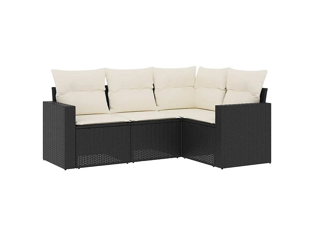 Set Divani da Giardino 4 pz con Cuscini Nero in Polyrattan